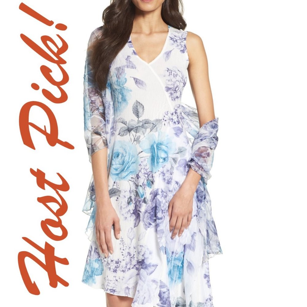 KOMAROV New Print Asymmetrical Hem Dress & Shawl SET Gown+Scarf  Petite XL 🎉HP - Picture 5 of 12